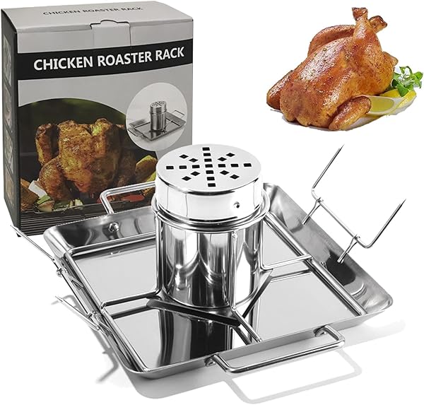 goldmiky Bira Can Tavuk Kavurma Standı, Dikey Kavurma Rafı, Paslanmaz Çelik Barbekü Izgara Tavuk Rafı Damla Tava Bira Tavuk D