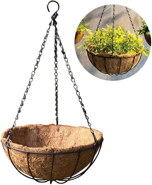 30 cm Hindistan Cevizi Asılı Metal Askılı Hasır Coco, Asma Çiçek Sepeti, Saksı Ev, Balkon, Dekorasyon, Dekor