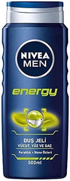 NIVEA Men Energy Duş Jeli, 500 ml, 3'ü 1 Arada Komple Bakım, Vücut, Saç ve Yüz için