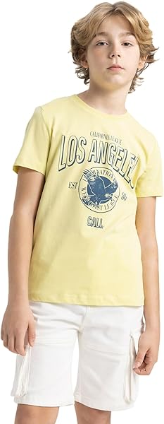 DeFacto Erkek Çocuk Bisiklet Yaka Baskılı Kısa Kollu Tişört