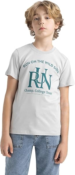 DeFacto Erkek Çocuk Bisiklet Yaka Baskılı Kısa Kollu Tişört