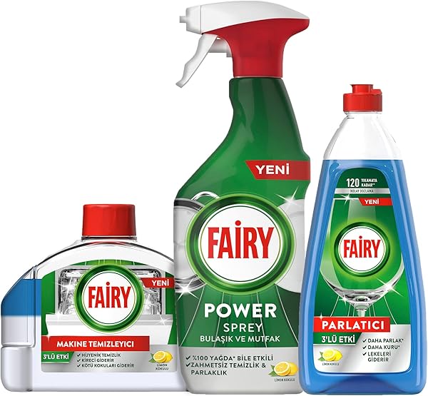 Fairy Süper 3’lü Fairy Power Sprey Bulaşık Ve Mutfak & Bulaşık Makine Temizleyici Bulaşık Makine Parlatıcı