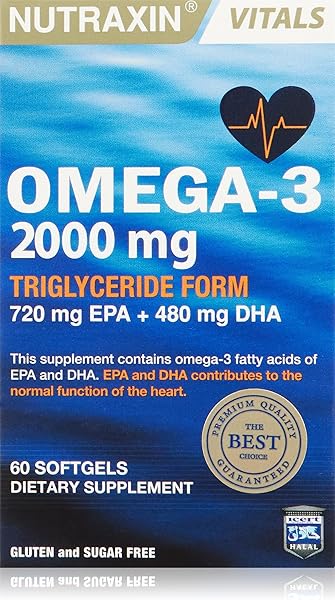 Nutraxin Vitals Omega-3 2000 mg EPA + DHA Balık Yağı içeren Takviye Edici Gıda (1 x 60 kapsül)