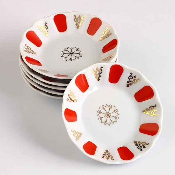 Porland Porselen Kırmızı Kahveci Çay Tabağı 6 Adet Tabak