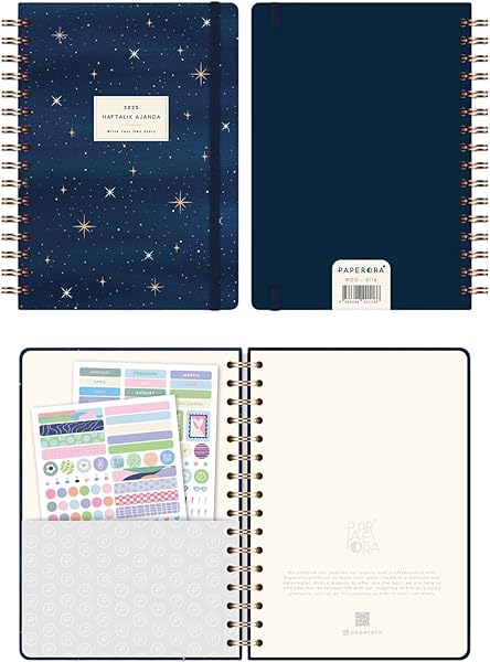 PAPERORA 2025 Ajanda A5 Spiralli Haftalık Planlayıcı 12 Aylık - Galaksi