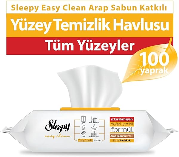 Sleepy Easy Clean Arap Sabunu Katkılı Yüzey Temizlik Havlusu, 100 Yaprak