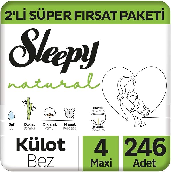 Sleepy Natural 2'li Fırsat Paketi Külot Bez 4 Numara Maxi 246 Adet