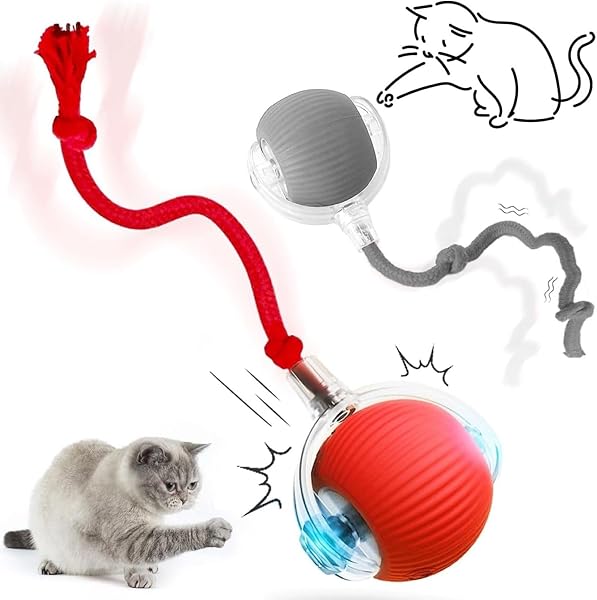 Busstier Akıllı Kedi Oyuncağı, Otomatik Yuvarlanan İnteraktif Top, Hareketli Kuyruk, USB Şarjlı, LED Işıklı, 3 Oyun Modu, Evc