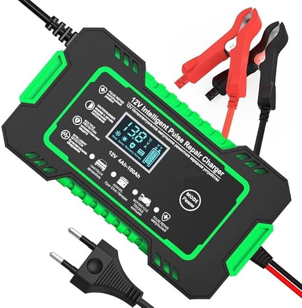 12V 6Ah Göstergeli 3 ile 80 amper Arası Jel Asitli Sulu Kuru Kurşun Akülere Uygun Akü Şarj Cihazı (GREEN)