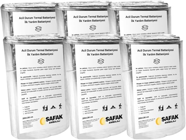 6'lı Paket Acil Durum Termal Battaniye Isı yalıtımlı Soğuktan Koruma, Acil Durum Deprem, Kamp Outdoor 200x130 cm