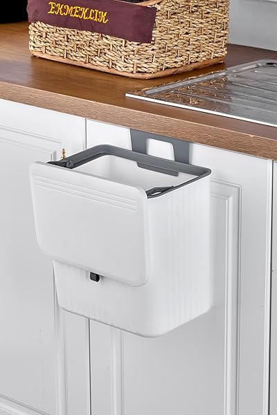 COVEREST 15 Litre Fonksiyonel Kapaklı Banyo Ve Mutfak Tezgahüstü Çöp Kovası Dolap Ve Duvar Aparatlı 15 Lt.,Yerden Tasarruflu 