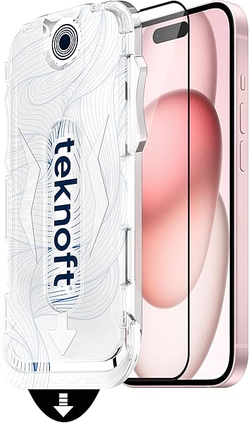 Teknoft iPhone 15 İçin Kolay Kurulum Kitli Takılırken Camın Altında Kesinlikle Toz Bırakmayan Ekstra Güçlendirilmiş Tam Korum
