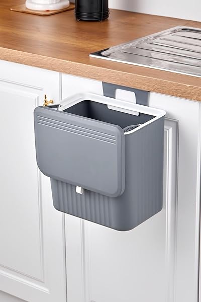 COVEREST 15 Litre Fonksiyonel Kapaklı Banyo Ve Mutfak Tezgahüstü Çöp Kovası Dolap Ve Duvar Aparatlı 15 Lt.,Yerden Tasarruflu 