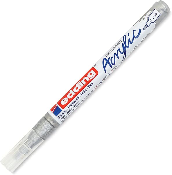 edding 5300 akrilik markör ince - gümüş - 1 su geçirmez akrilik markör - ince yuvarlak uçlu 1-2 mm