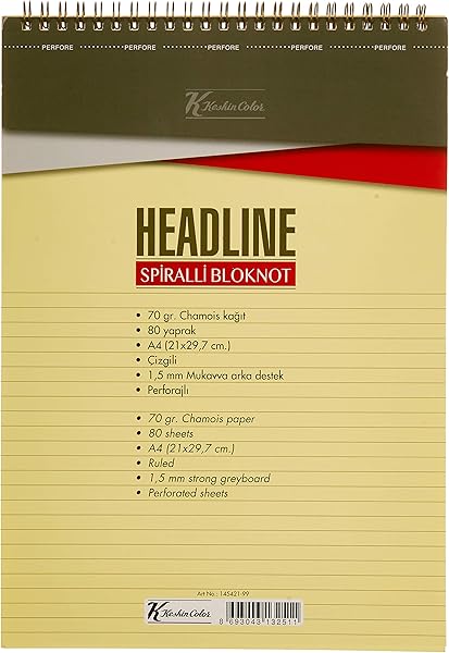 Keskin Color A4 Çizgili Karton Kapak 80 Yp. Spiralli Headline Bloknot