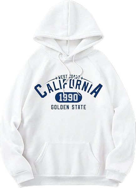TrendSeninle Unisex Beyaz California 1990 Baskılı Kapüşonlu Sweatshirt