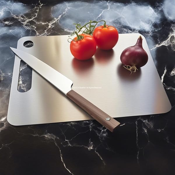 Busstier Paslanmaz Çelik Kesim Panosu, Metal Kesme Tahtası, 304 Kalite Çelik, Hijyenik ve Dayanıklı, 34 x 24 cm, Bıçak Dostu 