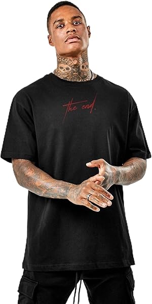 TrendSeninle Erkek Oversize The End Baskılı Beyaz Tshirt