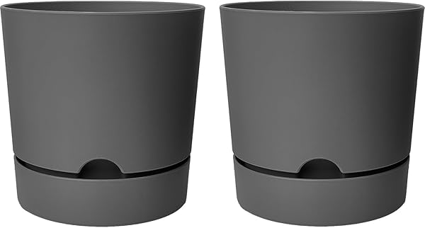 ToXA 2 Adet Begonya Saksı Tabaklı Drenajlı Mat Plastik Çiçek Saksısı (Gri, 5 Litre)