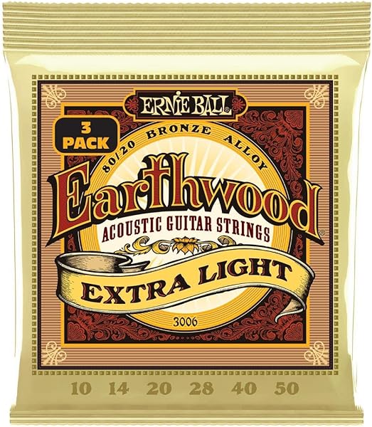 Ernie Ball Extra Light Earthwood 80/20 Bronz Akustik Gitar Telleri 10-50 Kalınlık - 3'lü Paket