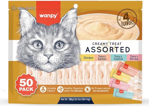 Wanpy Karışık Dört Lezzetli Krema Kedi Ödülü, 50x14 Gram