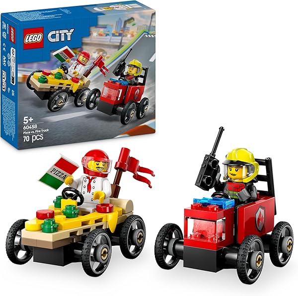 LEGO City Pizza Arabası İtfaiye Kamyonuna Karşı Yarış Arabası Paketi 60458-5 Yaş ve Üzeri Çocuklar için Yaratıcı Oyuncak Yapı