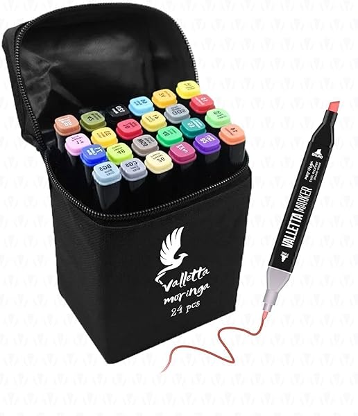 Valletta Moringa 24'lü Çift Taraflı Art Marker Keçeli Kalem Seti Çantalı