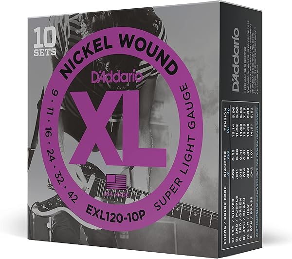 D'Addario Exl120-10P (10 Set) Elektro Gitar Tel Seti, Xl, 9-42, Nickel