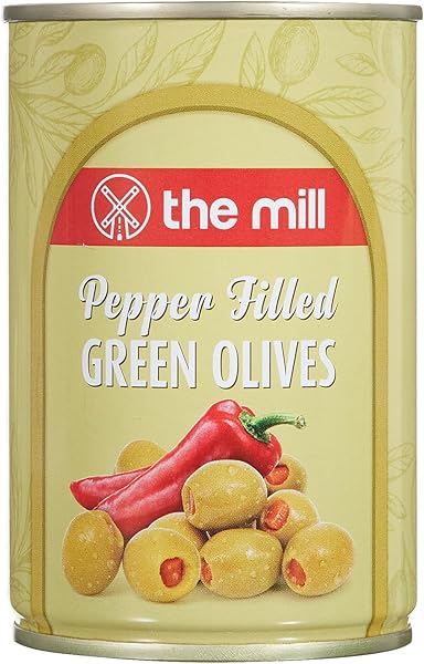 The Mill Biber Dolgulu Yeşil Zeytin 300 g Teneke (12'li Paket) - 361-400 adet/kg - Çekirdeksiz - Salamura - Kuzey Ege Bölgesi