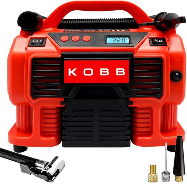 KOBB KB300 12Volt/220Volt 160 PSI Dijital Basınç Göstergeli Lastik & Yatak Şişirme Pompası, Kırmızı/Siyah