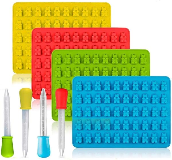 YIQI 4'lü paket şekerleme silikon kalıpları ve buz küpleri, 50'li silikon şeker kalıpları, çikolata kalıpları, jöle, jöle, jö