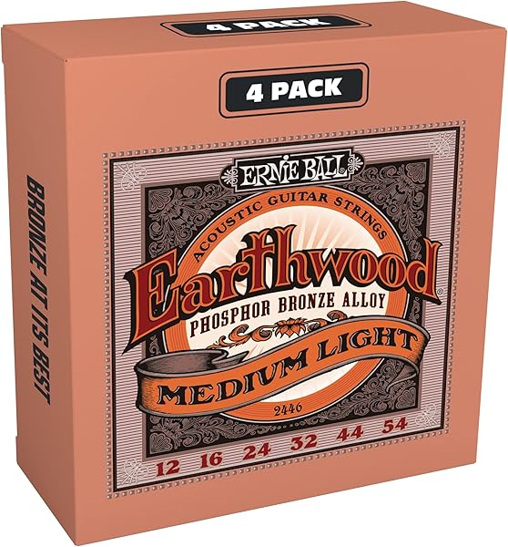 Ernie Ball Earthwood Orta Hafif Akustik Gitar Telleri, Fosfor Bronz, 4 Paket, Ölçü 12-54