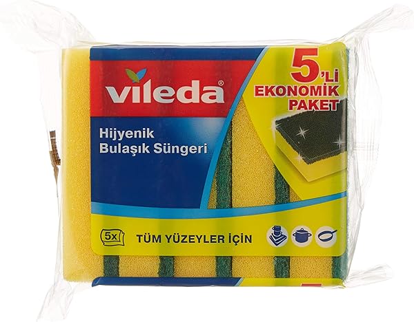 Vileda Düz Hijyenik Bulaşık Süngeri, 5'li Ekonomik Paket, Yeşil
