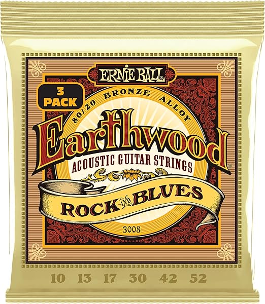 Ernie Ball Earthwood Rock And Blues W/Plain G 80/20 Bronze Acoustic Guitar Strings 3-Pack - 10-52 Gauge