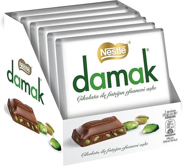 Nestlé Damak Antep Fıstıklı Sütlü Kare Çikolata 60 g, 6'lı Paket