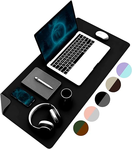 Klasse Çift Renk Dikişli PU Deri Masa Matı 80x40 Cm Mousepad, Su Geçirmez Masa Sümeni, Çift Taraflı Kullanım, Dizüstü Bilgisa