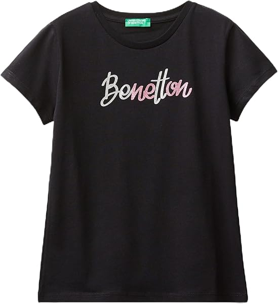 United Colors of Benetton Önü Parlak Logo Baskılı Bisiklet Yaka Kısa Kollu T-Shirt T-Shirt Kız çocuk