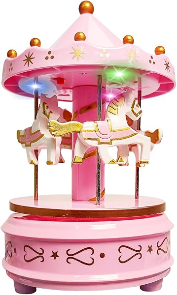 WEofferwhatYOUwant Atlı Karıncalı Saat Mekanizması Müzik Kutusu Renkli LED Merry-go Yuvarlak Müzik Kutusu Hediye - Kolay Dönd