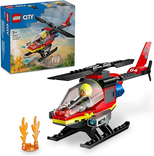 LEGO City İtfaiye Kurtarma Helikopteri 60411-5 Yaş ve Üzeri Çocuklar için Pilot Minifigürü İçeren Yaratıcı Oyuncak Yapım Seti
