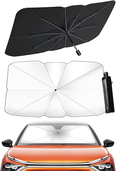 Romofy Araba Ön Cam Şemsiye Güneşlik (140cm x 80cm) - UV Koruma ve Isı Azaltma Otomobil Güneşlikleri - Araç Güneşlik Şemsiyes