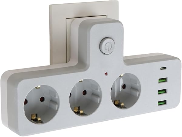 Akım Korumalı Kablosuz Grup Priz, 3'lü Priz, USB, Type-C, 2500W, 250 Joule, 10A, Topraklı Termal Koruma, (Isıtıcılı Ürünler İ