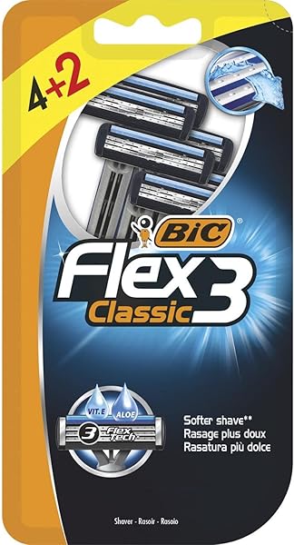 BIC Flex 3 Erkek Tıraş Bıçağı 6'lı Blister (3 Bıçak), Birbirinden Bağımsız Hareket Edebilen 3 Bıçak, Oynar Başlık, Aloe Vera 