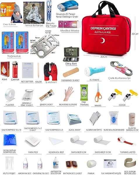 Deprem Çantası 60 Çeşit ürün Toplam 102 Parça malzeme