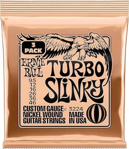 Ernie Ball Turbo Slinky Nickelwound Elektro Gitar Telleri 3'lü Paket, Ölçü 9.5-46