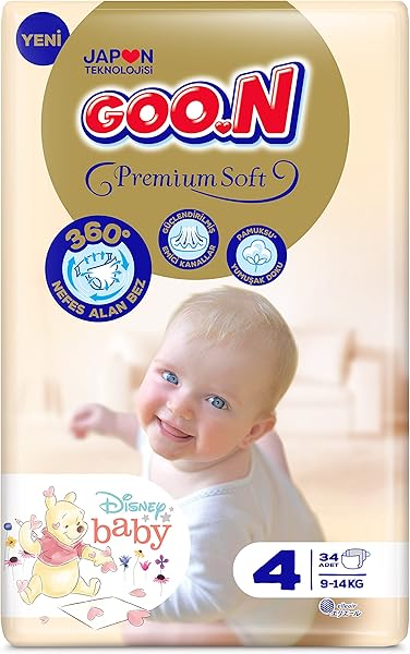 Goon Premium Soft Bebek Bezi, 4 Beden, Jumbo Paket, 34 Adet, Beyaz