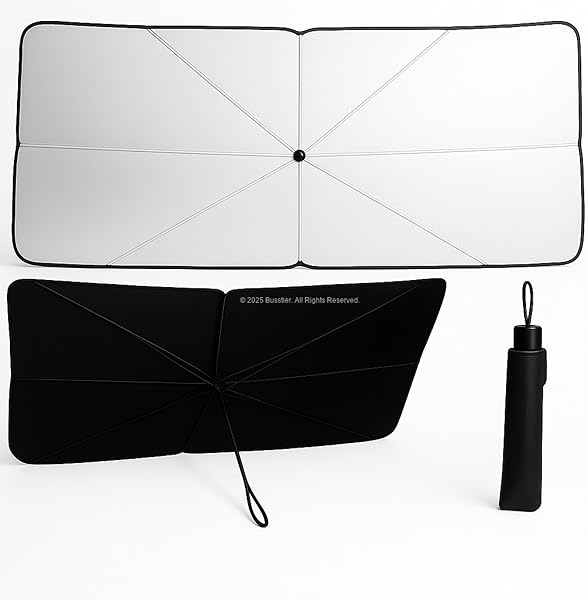 Busstier Katlanabilir Şemsiye Tipi Araba Ön Cam Güneşliği, 140 x 80 cm, UV Koruma, Isı Yalıtımı, Tüm Araçlarla Uyumlu, Taşına