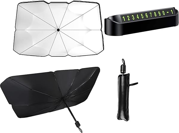 Orret Home Şemsiye Şeklinde Katlanabilir Oto Güneşlik ve Oto Numaratör Seti – Araç Güneşliği, Otomobil Ön Cam Güneşlik, Araba