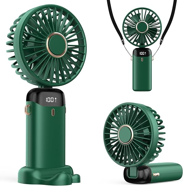 Refluxe Taşınabilir USB Vantilatör, 4200mAh Şarjlı El Tipi Fan, LED Ekranlı, 3'ü 1 Arada El/Boyun/Masa Fanı, Yaz, Ofis, Seyah