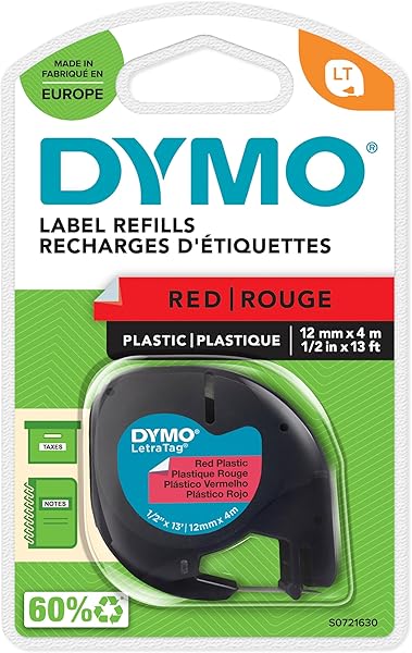 Dymo S0721630, LetraTag Plastik Şerit (12 mm X 4 mt), Kırmızı (59424)