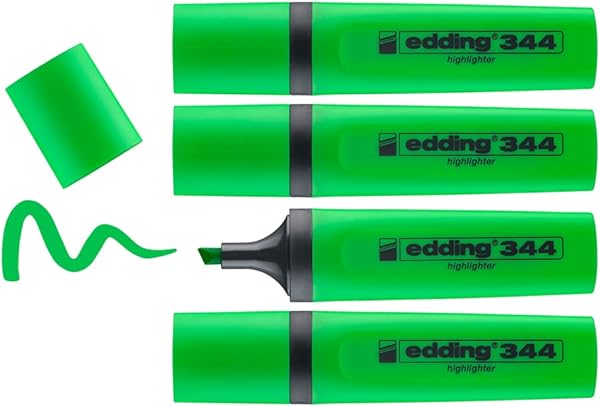 edding 344 fosforlu kalem, yeşil, 4'lü set, 2-5 mm kesik uç